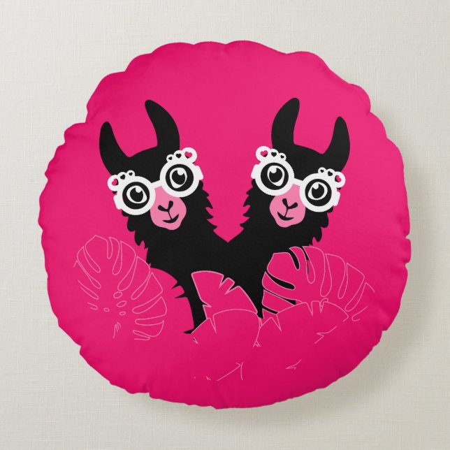 Llama Sisters Round Cushion (Front)