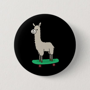 Llama Skateboard Funny Skateboarding Alpaca Llama 6 Cm Round Badge