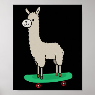 Llama Skateboard Funny Skateboarding Alpaca Llama Poster