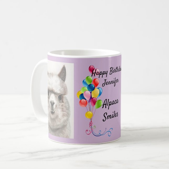 Llama Smiles Fun Coffee Mug Tea Cup Happy Birthday (Front Left)
