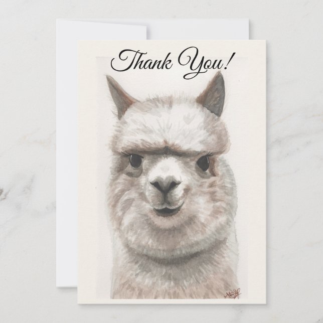Llama Smiles Thank You Note Card (Front)