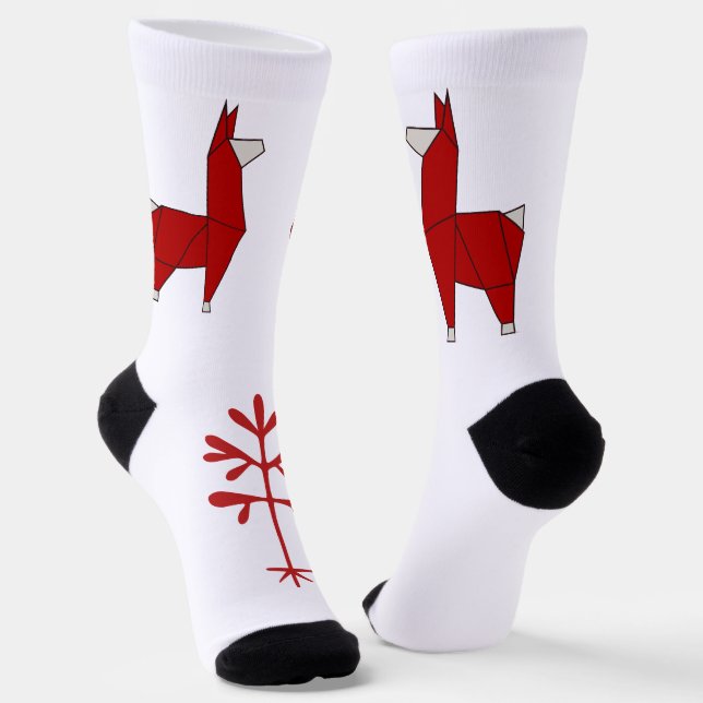 Llama Socks in Red, Take 2 (Angled)
