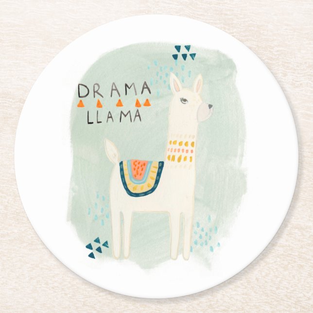 Llama Squad - Drama Llama Round Paper Coaster (Front)