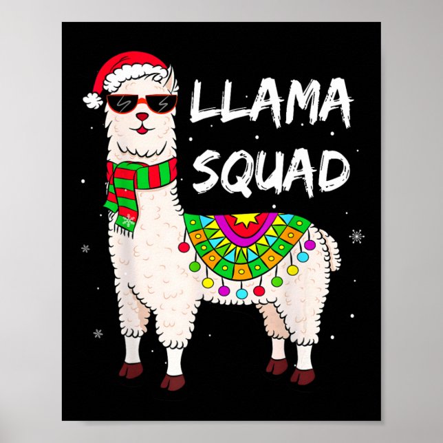 Llama Squad Fun Llama Matching Gles Merry Christma Poster (Front)