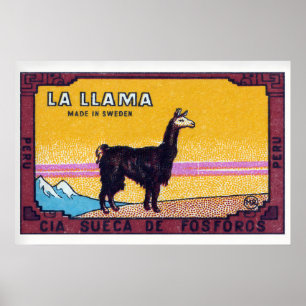 Llama Standing Peru 1920s-30s Matchbox Label Poster
