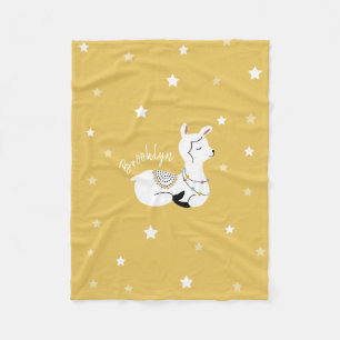 Llama Stars Personalized Yellow Fleece Blanket