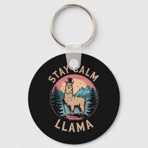 Llama Stay Calm Funny Alpaca On Mountain Hiking Re Key Ring