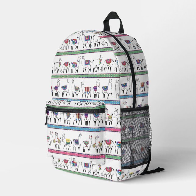 Llama Stripe Pattern Printed Backpack (Back Corner Right)