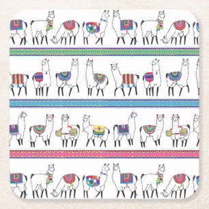 Llama Stripe Pattern Square Paper Coaster