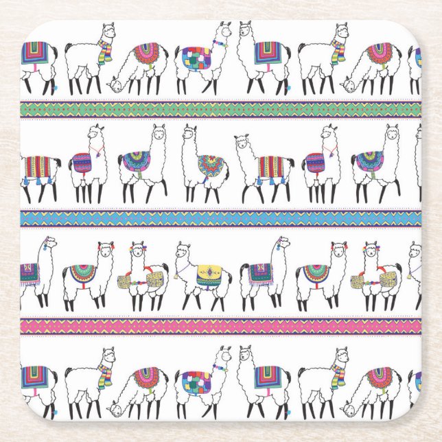 Llama Stripe Pattern Square Paper Coaster (Front)