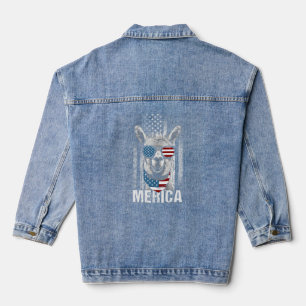 LLama Sunglasses Funny Animal American Flag Patr Denim Jacket