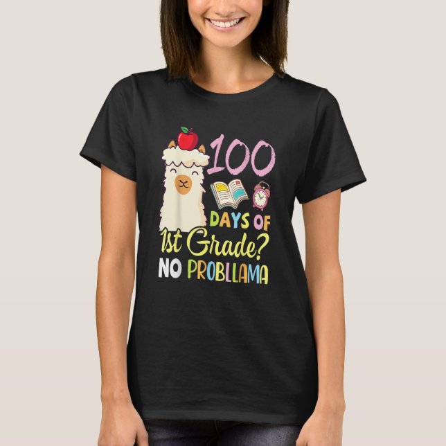 Llama Teacher Student 100 Days Of 1st Grade No Pro T-Shirt (Front)