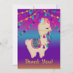 Llama Thank You!   Faux Glitter Thank You Card