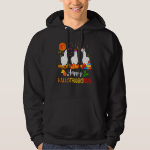 Llama Thanksgiving Happy Hallothanksmas Halloween  Hoodie