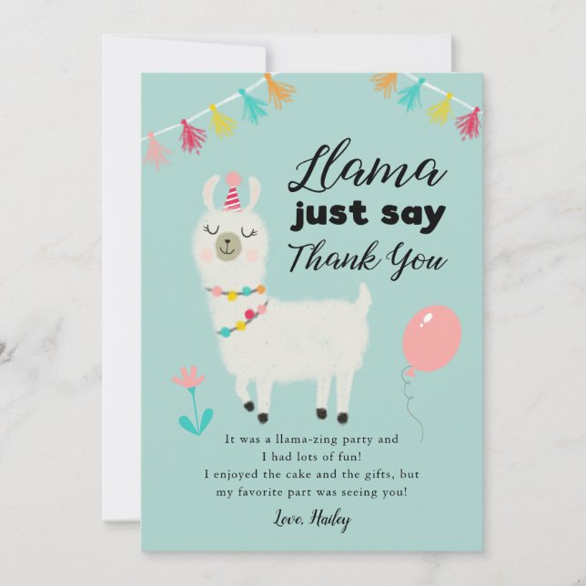 Llama Theme Birthday Thank You Card (Front)