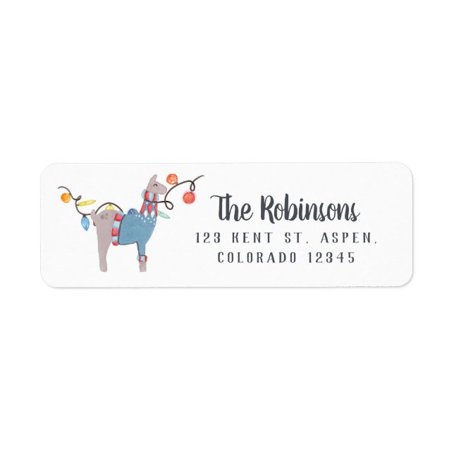 Llama themed Christmas Return Address Label (Front)