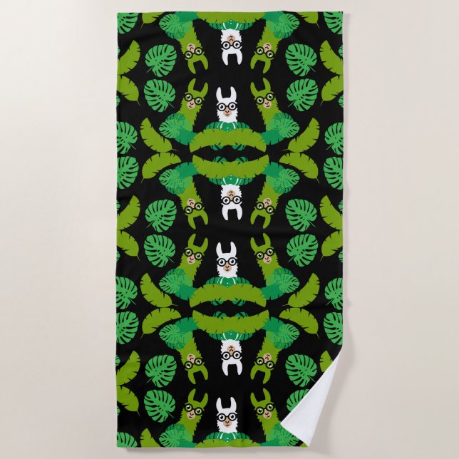 Llama Themed Print Beach Towel (Front)