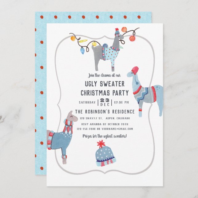 Llama themed Ugly Sweater Christmas Party Invitation (Front/Back)