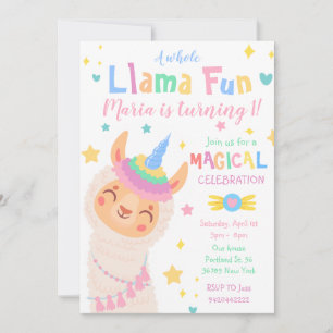 Llama Unicorn Birthday Invitation Magical Party