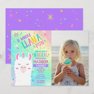 Llama Unicorn Birthday Magical Party Photo Invitation