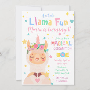 Llama Unicorn Magical Party Kids Birthday Invitation