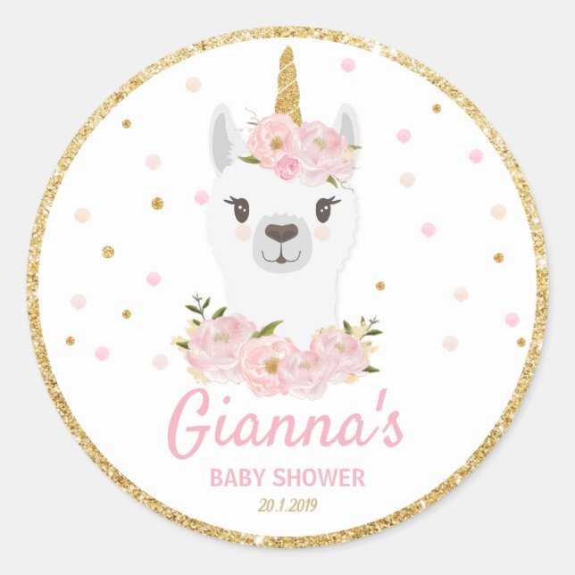 Llama Unicorn Thank You Sticker Labels Party Favor (Front)