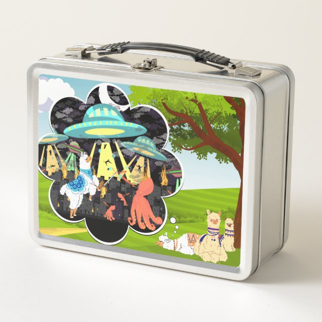 Llama vs Evil Squid Epic Space Battle Metal Lunch Box (Front)