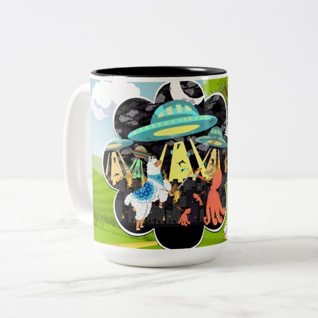 Llama vs Evil Squid Epic Space Battle Two-Tone Coffee Mug (Front Left)