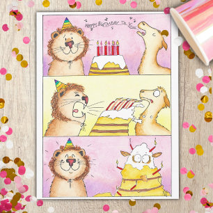 Llama VS Lion Birthday postcard by Nicole Janes