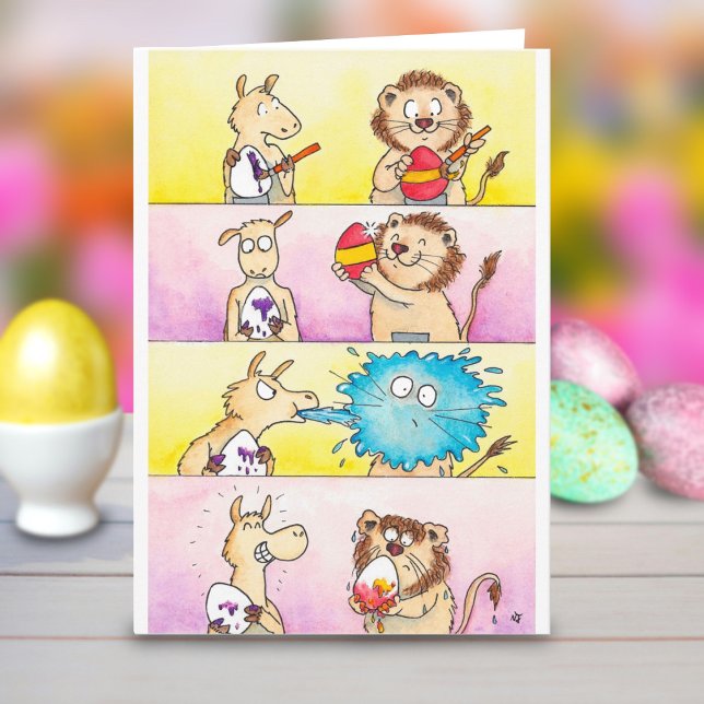 Llama VS Lion Easter 2  greeting card by N. Janes (Creator Uploaded)