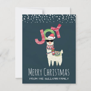 Llama wearing a Santa Hat and Sunglasses Christmas Holiday Card