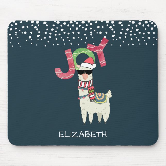 Llama wearing a Santa Hat and Sunglasses Joy Mouse Pad (Front)