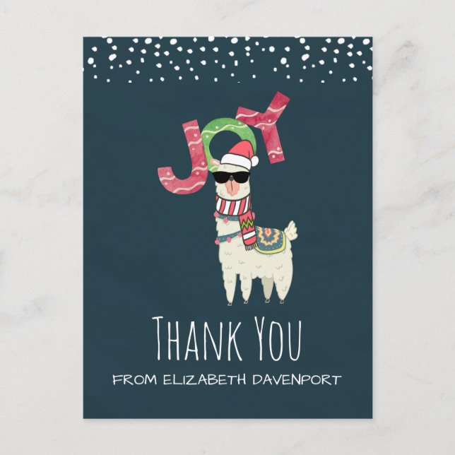 Llama wearing a Santa Hat Christmas Thank You Postcard (Front)
