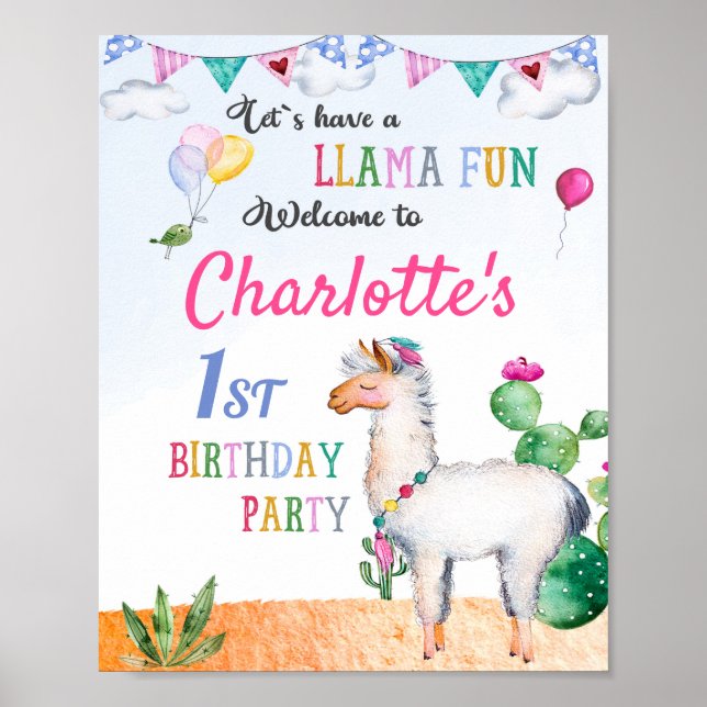 Llama welcome party sign Alpaca poster (Front)