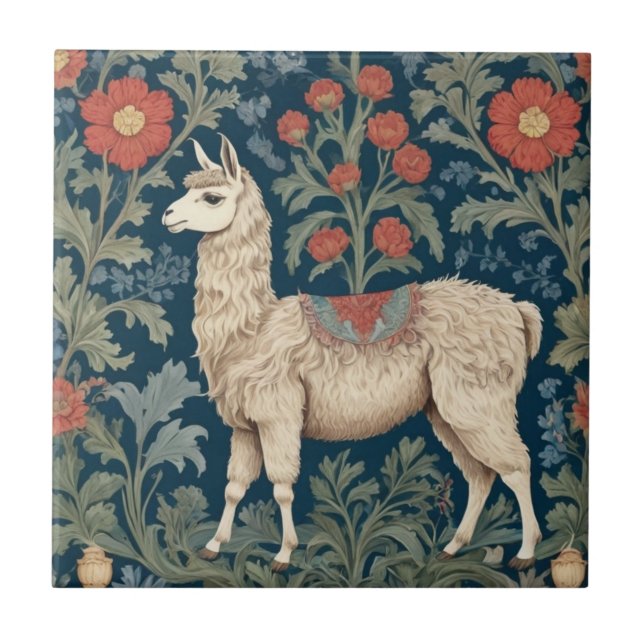 Llama William Morris style Left Facing Ceramic Tile (Front)