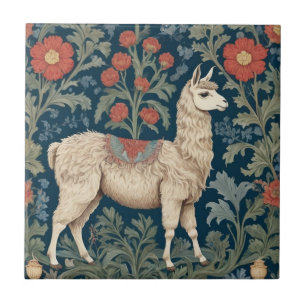 Llama William Morris style Right Facing Ceramic Tile