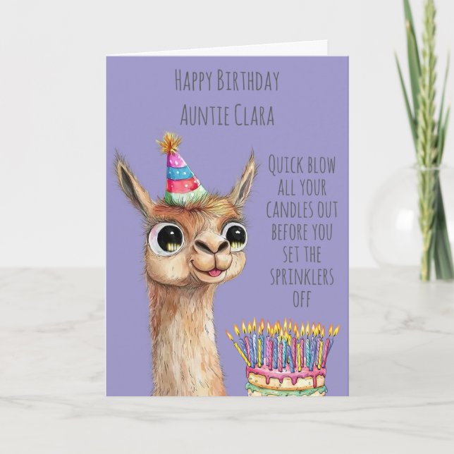 Llama With Birthday Cake Birthday Card (Front)