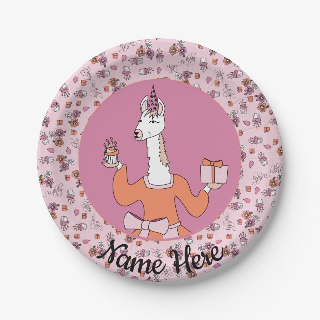 Llama with cupcake paper plate (Front)