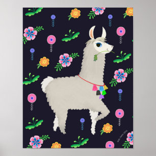 Llama with Flowers Art Print