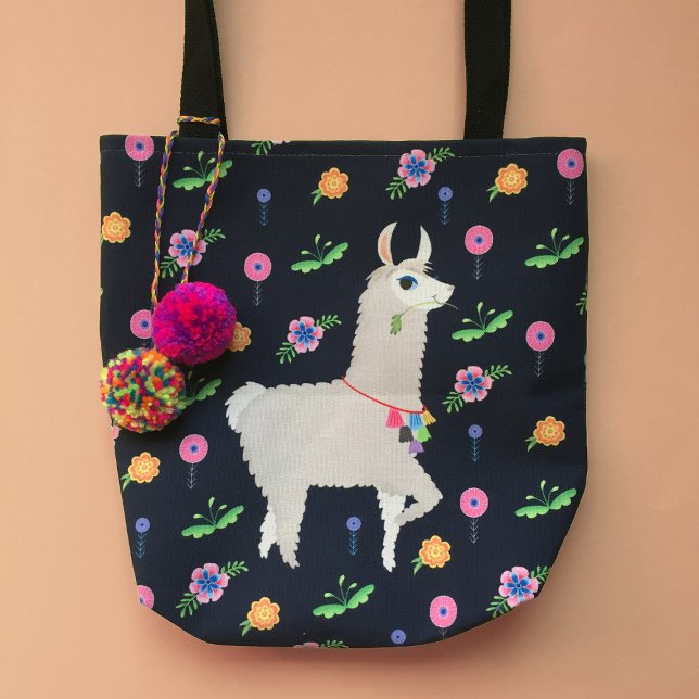 Llama with Flowers Tote Bag (Creator Uploaded)