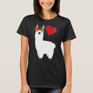 Llama With Heart Balloon Valentines Day Love Boys T-Shirt