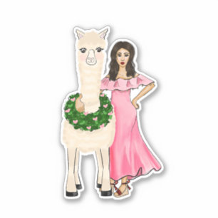 Llama with Heart Wreath and Female Drawing