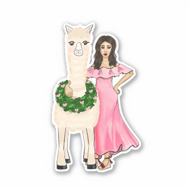 Llama with Heart Wreath and Female Drawing (Front)