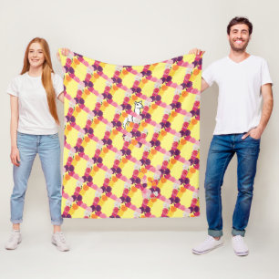 Llama with Peonies Fleece Blanket