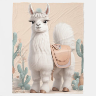 Llama with Saddle in the Desert Fleece Blanket