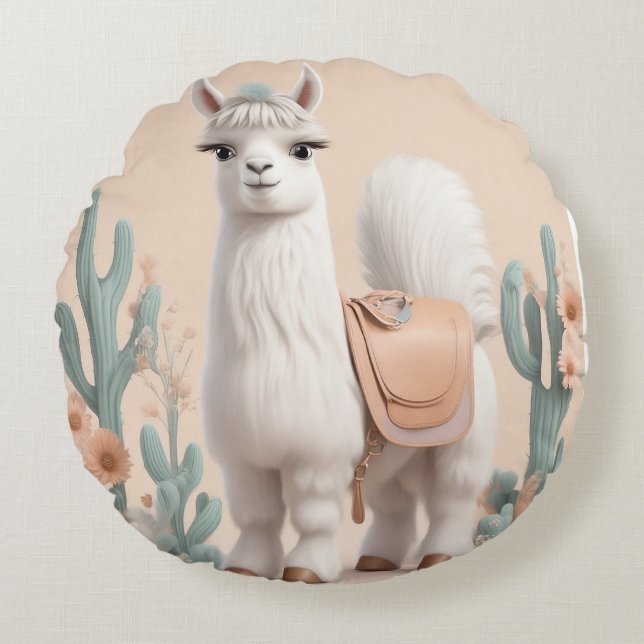Llama with Saddle in the Desert Round Cushion (Front)