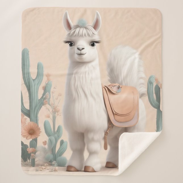 Llama with Saddle in the Desert Sherpa Blanket (Front)