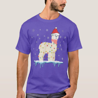 Llama With Santa Hat And Christmas Lights Funny Al T-Shirt