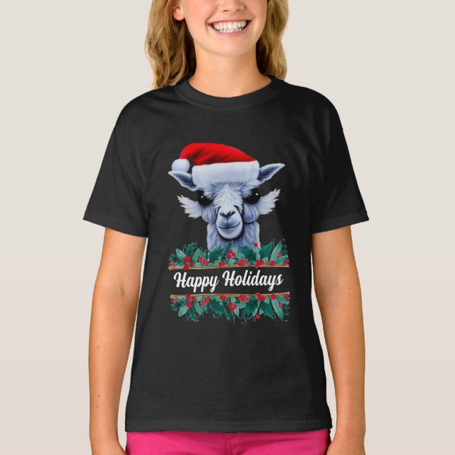Llama With Santa Hat And Text T-Shirt (Front)