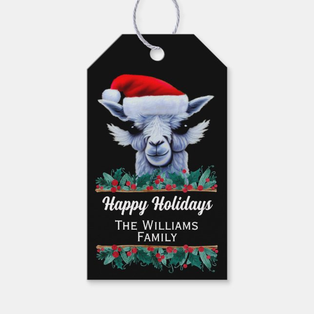 Llama With Santa Hat Gift Tags (Front)